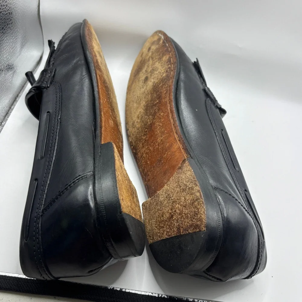 Vintage Kiltie Tassel Loafers Oleg Cassini 10.5M Black Leather Fremont Brazil